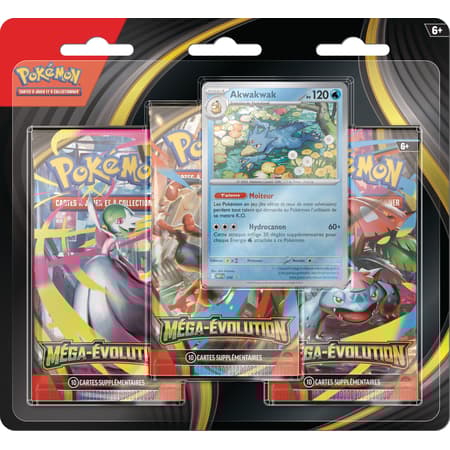 Pokémon JCC Pack Blister de 3 Boosters ME01 Méga-Evolution Akwakwak FR