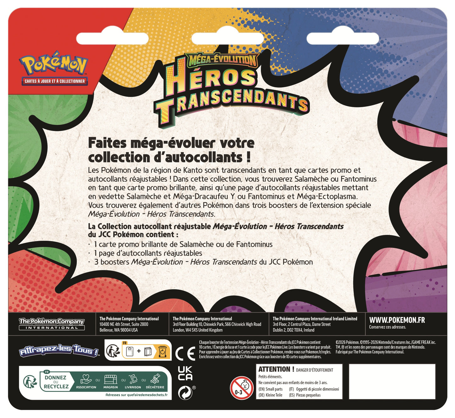 Pokémon JCC Tripack Collection autocollant réajustable Méga-Évolution ME2.5 Héros Transcendants Salamèche FR