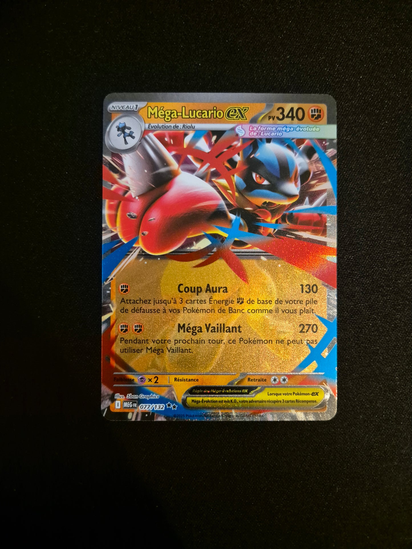 Carte Pokémon Méga-Lucario Ex 077/132 ME01 Méga-Évolution