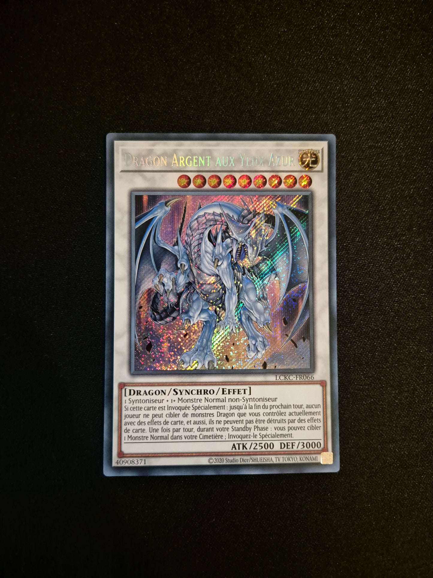 Carte Yu-Gi-Oh! Dragon Argent aux Yeux Azur Secret Rare LCKC-FR066