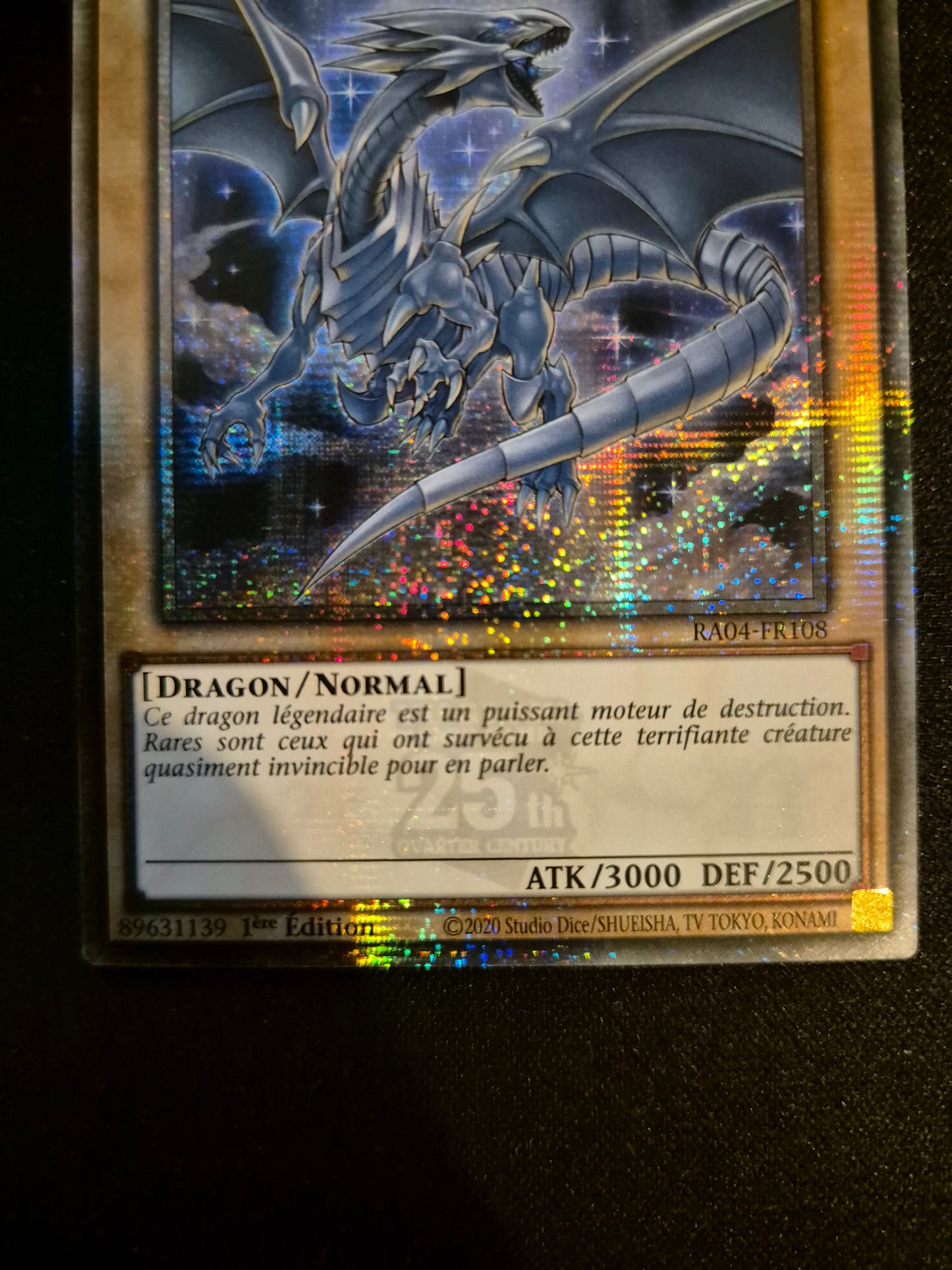 Carte Yu-Gi-Oh! Dragon Blanc Aux Yeux Bleus Quarter Century Secret Rare RA04-FR108