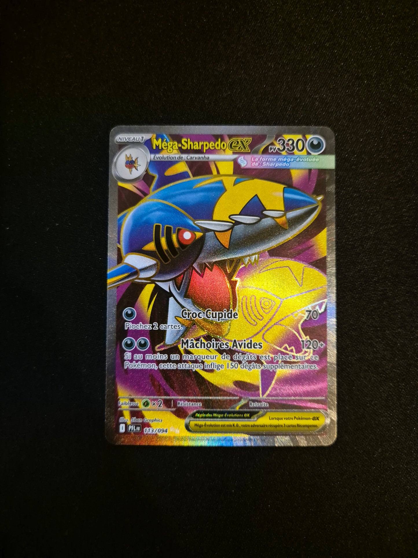 Carte Pokémon Méga-Sharpedo EX Full Art 113/094 ME02 Flammes Fantasmagoriques