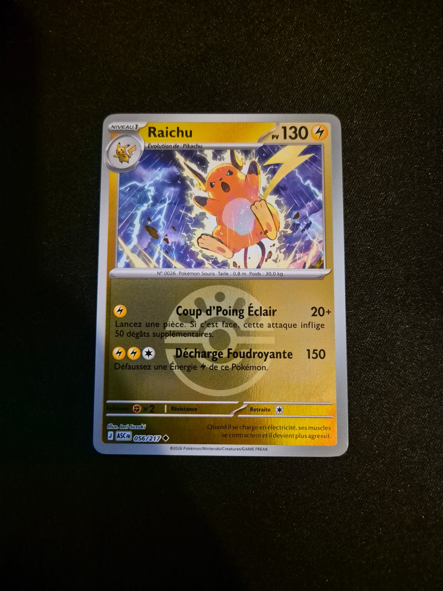 Carte Pokémon Raichu Reverse Pokéball 056/217 ME2.5 Héros Transcendants