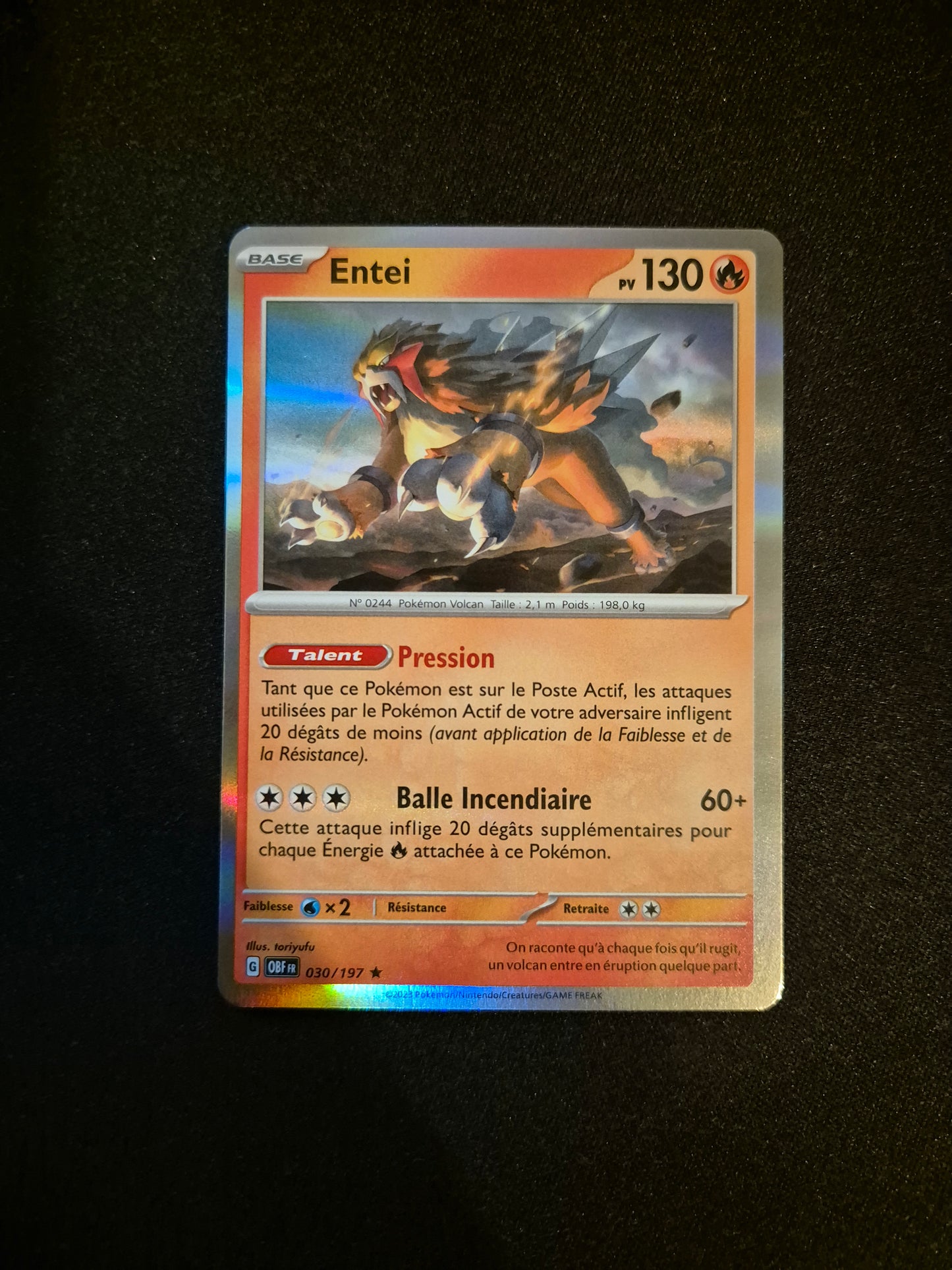 Carte Pokémon Entei Holo 030/197 EV03 Flammes Obsidiennes