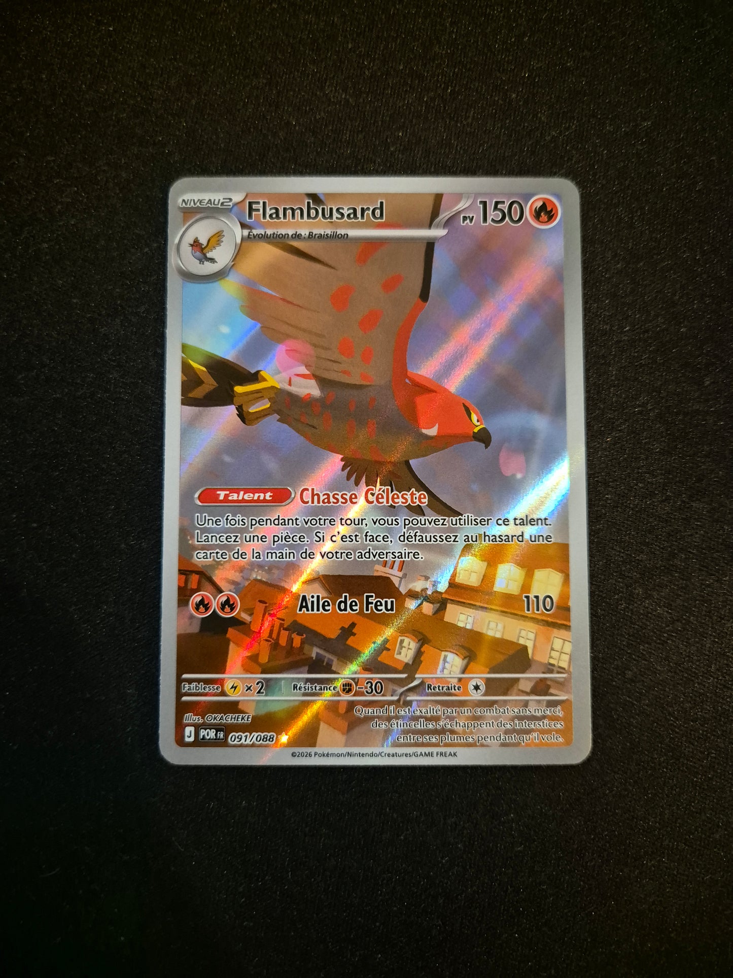 Carte Pokémon Flambusard Art Rare AR 091/088 ME03 Equilibre Parfait