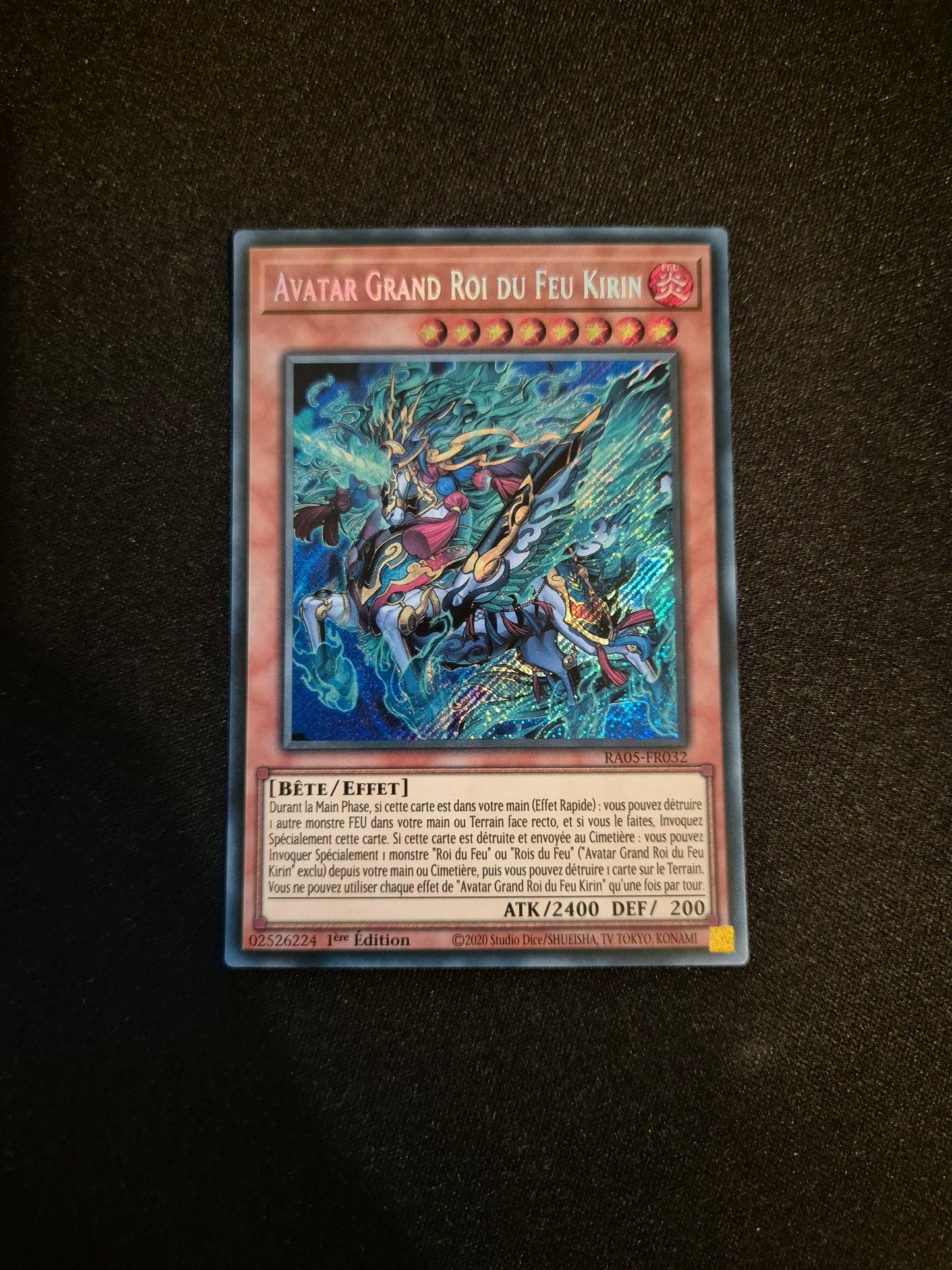Carte Yu-Gi-Oh! Avatar Grand Roi du Feu Kirin Secret Rare RA05-FR032