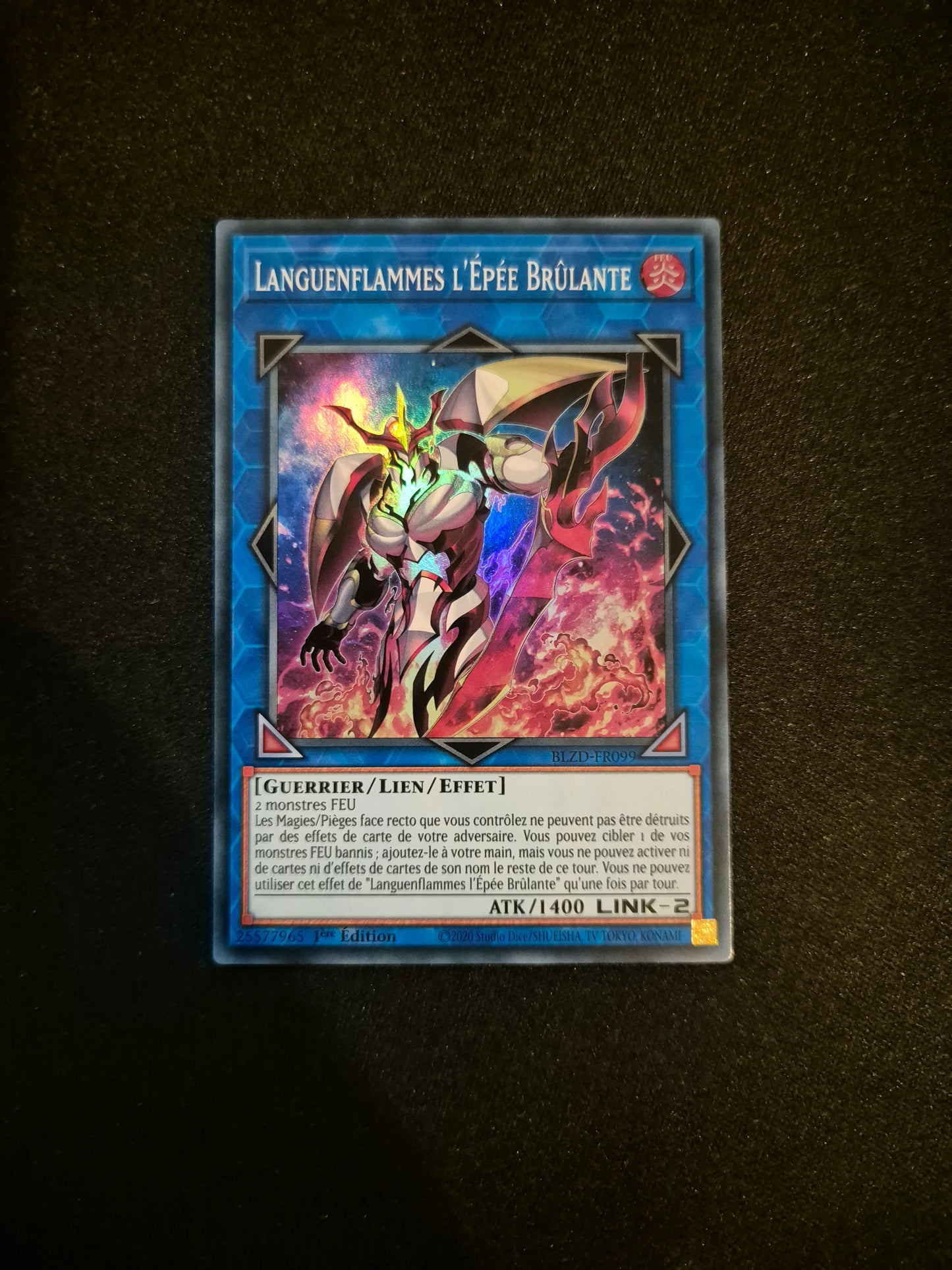 Carte Yu-Gi-Oh! Languenflammes de l'Epée Brulante Super Rare BLZD-FR099