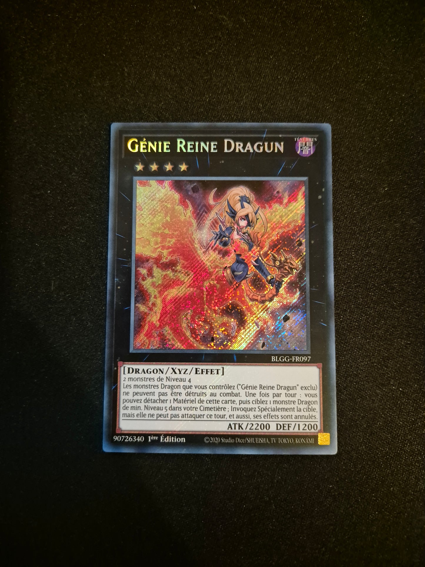 Carte Yu-Gi-Oh! Génie Reine Dragun Secret Rare BLGG-FR097