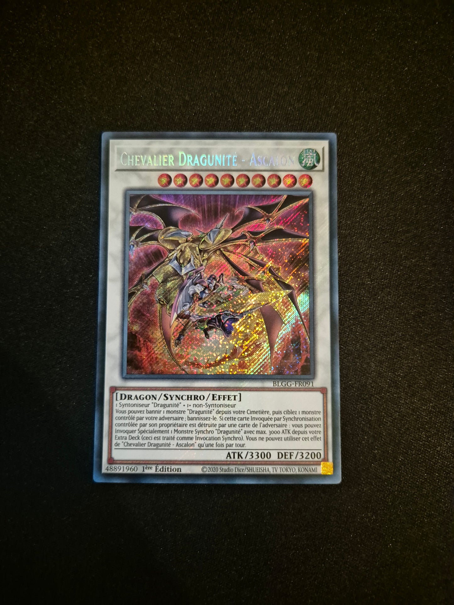 Carte Yu-Gi-Oh! Chevalier Dragunité Ascalon Secret Rare BLGG-FR091