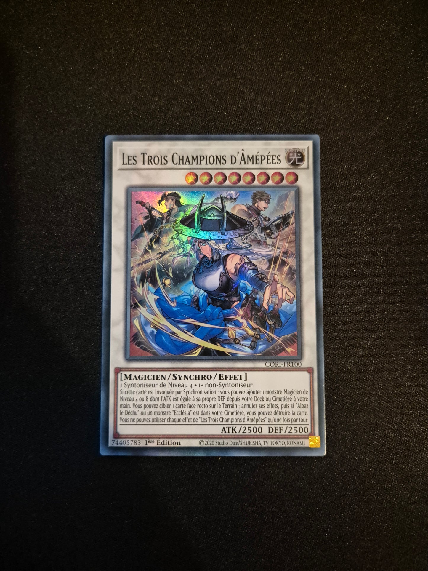 Carte Yu-Gi-Oh! Les Trois Champions d'Amépées Super Rare CORI-FR100