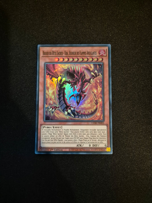 Carte Yu-Gi-Oh! Brasier des Bêtes Sacrées Uria Seigneur des Flammes Aveuglantes Super Rare CORI-FR005