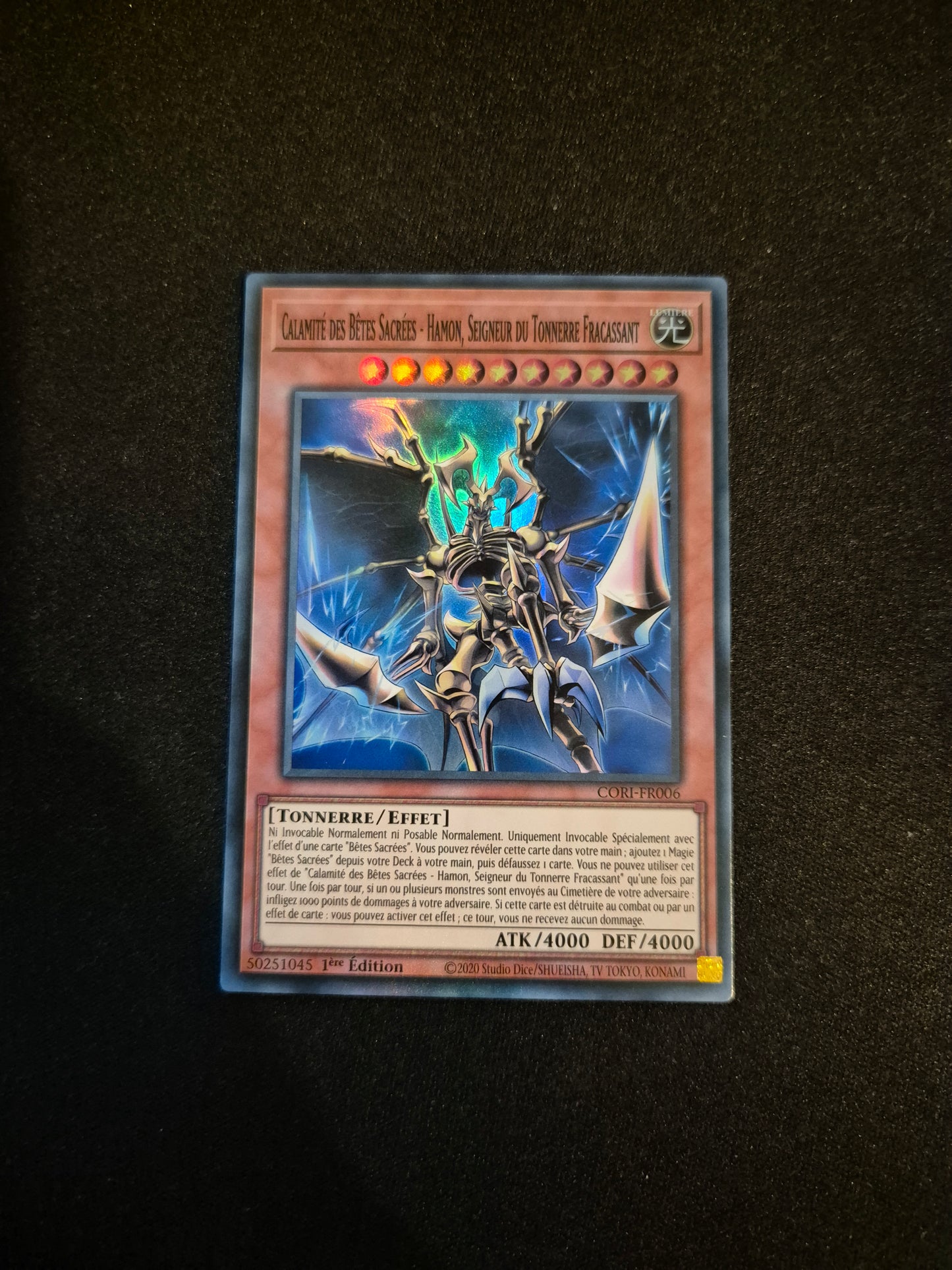 Carte Yu-Gi-Oh! Calamité des Bêtes Sacrées Hamon Seigneur du Tonnerre Fracassant Super Rare CORI-FR006