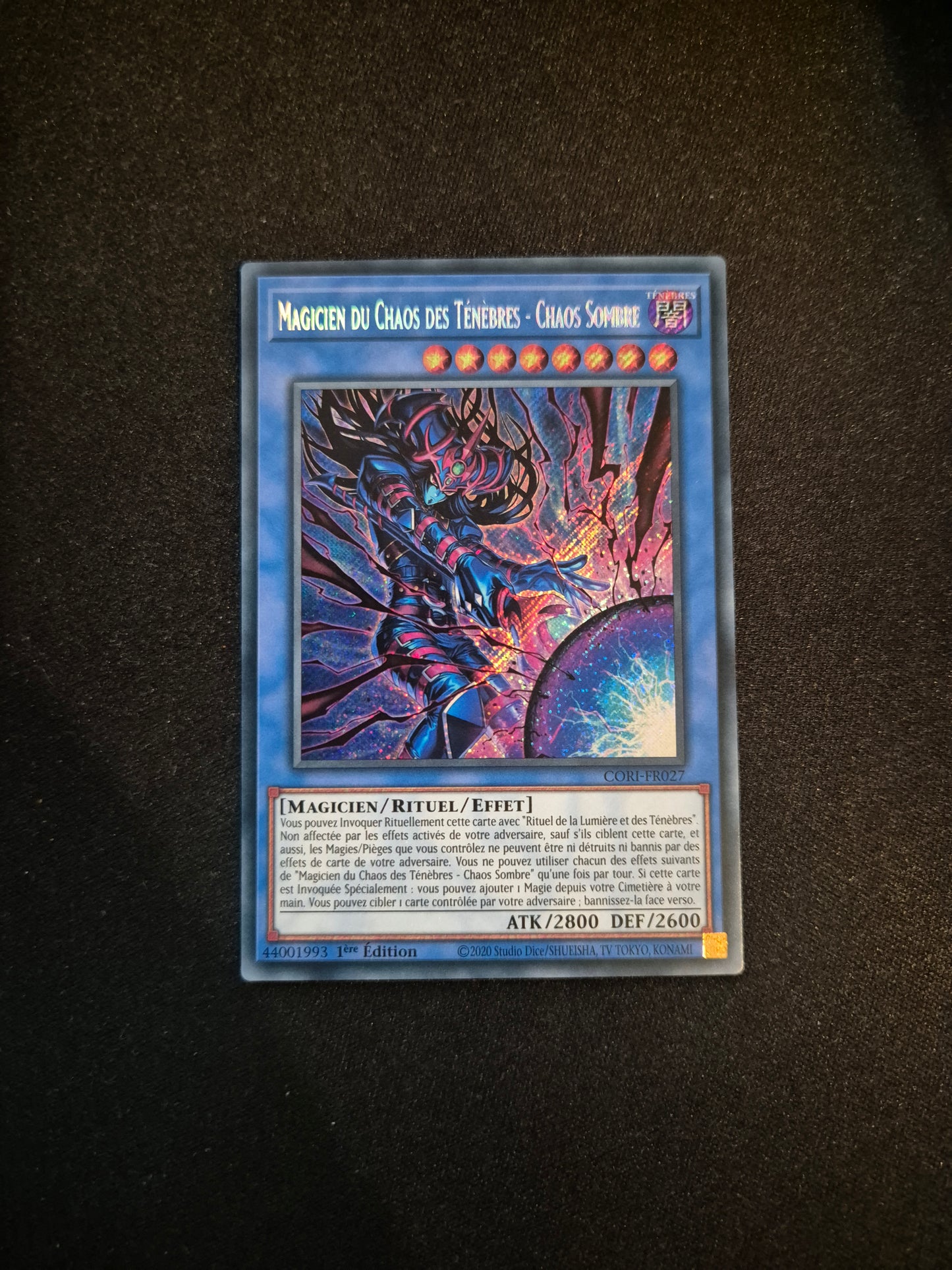 Carte Yu-Gi-Oh! Magicien du Chaos des Ténèbres Chaos Sombre Secret Rare CORI-FR027