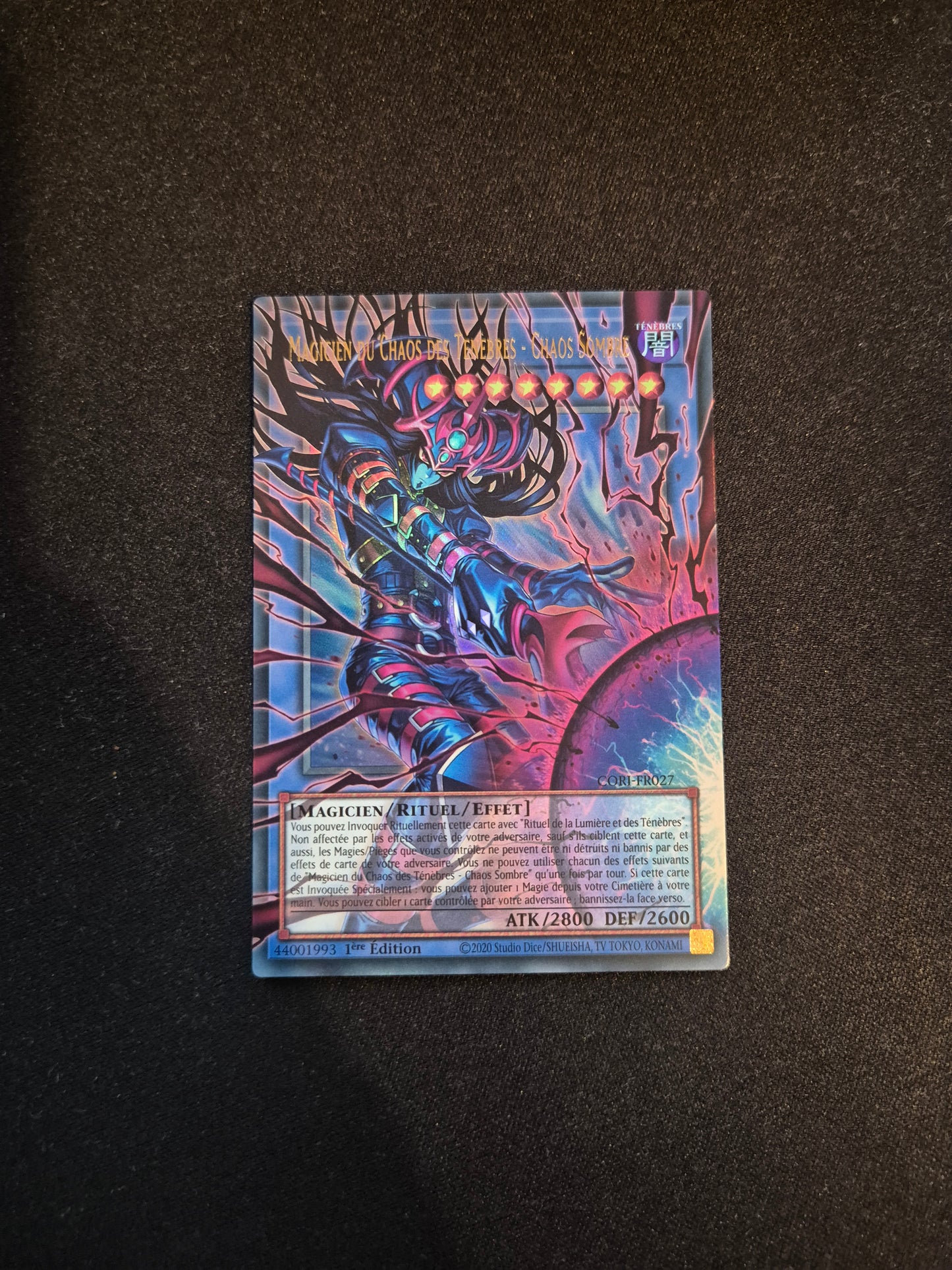 Carte Yu-Gi-Oh! Magicien du Chaos des Ténèbres Chaos Sombre Extented Art Ultra Rare CORI-FR027