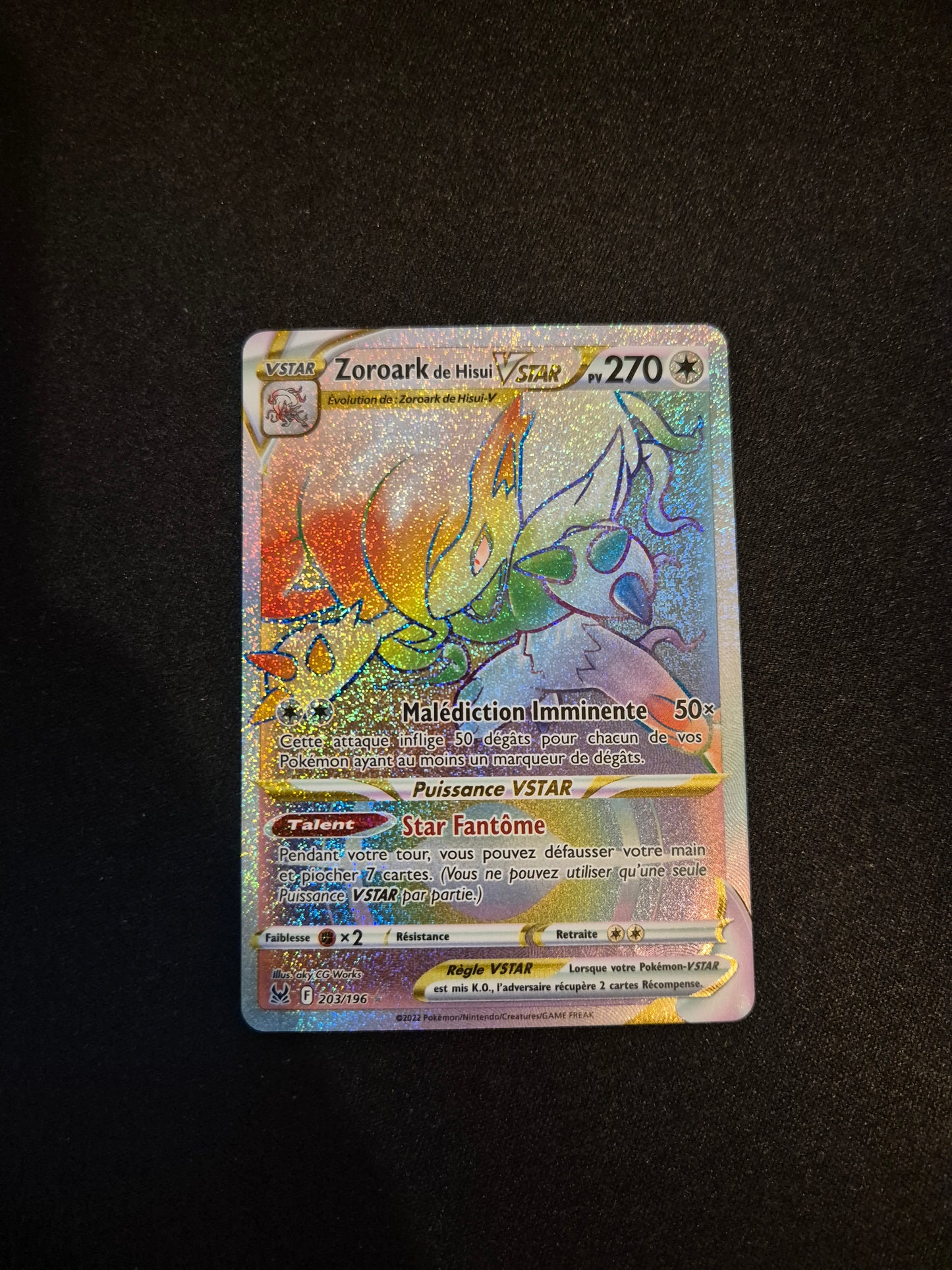 Carte Pokémon Zoroark VSTAR Rainbow 203/196 EB11 Origine Perdue