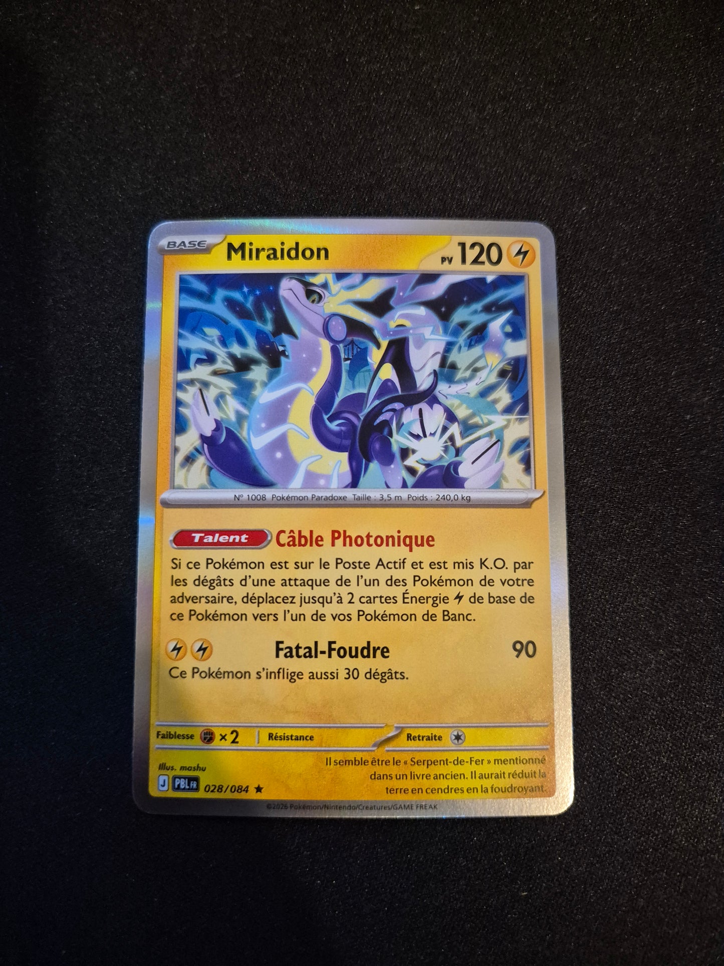 Carte Pokémon Miraidon Holo 028/084 ME05 Nuit Noire