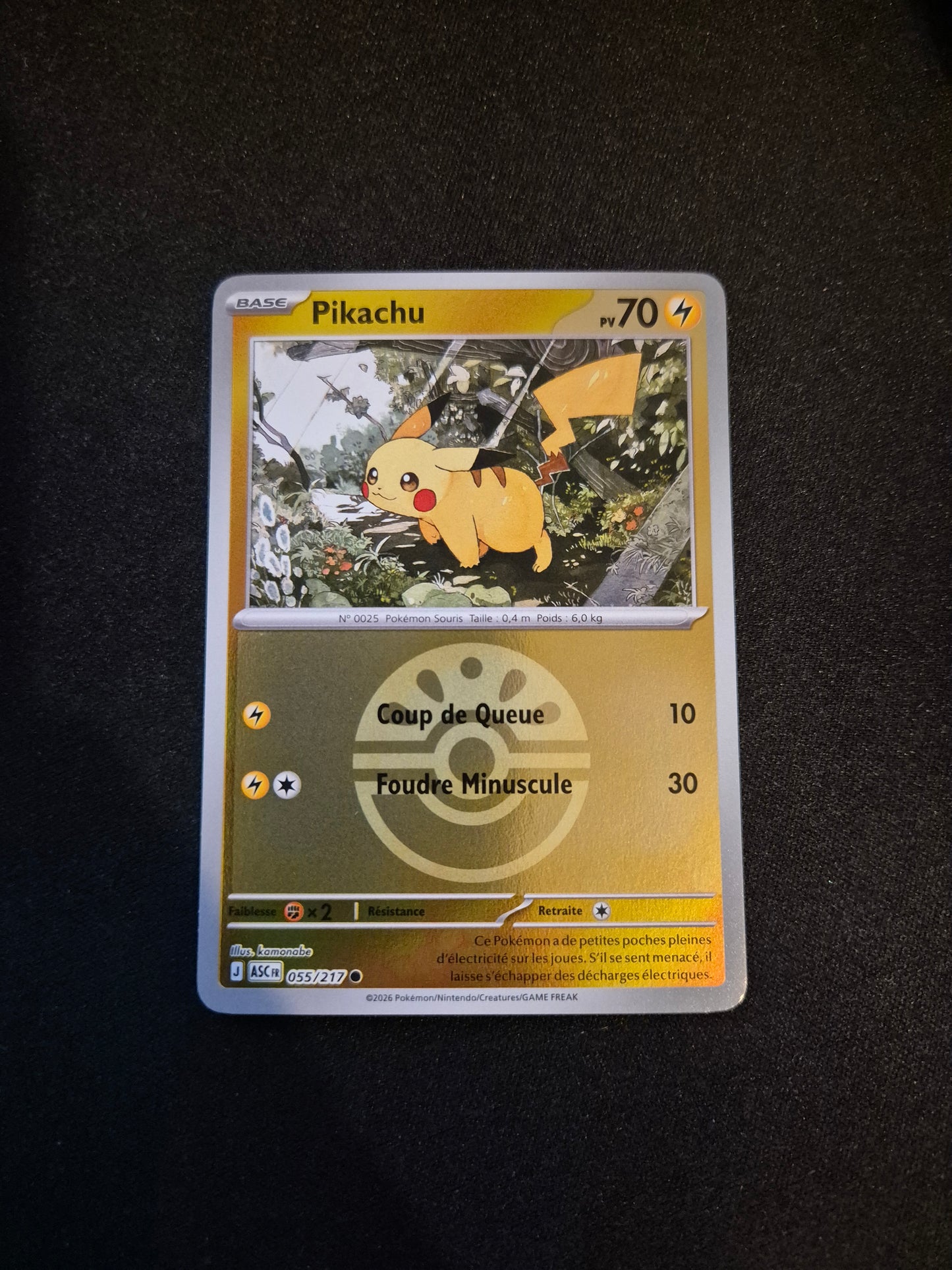 Carte Pokémon Pikachu Reverse Pokéball 055/217 ME2.5 Héros Transcendants