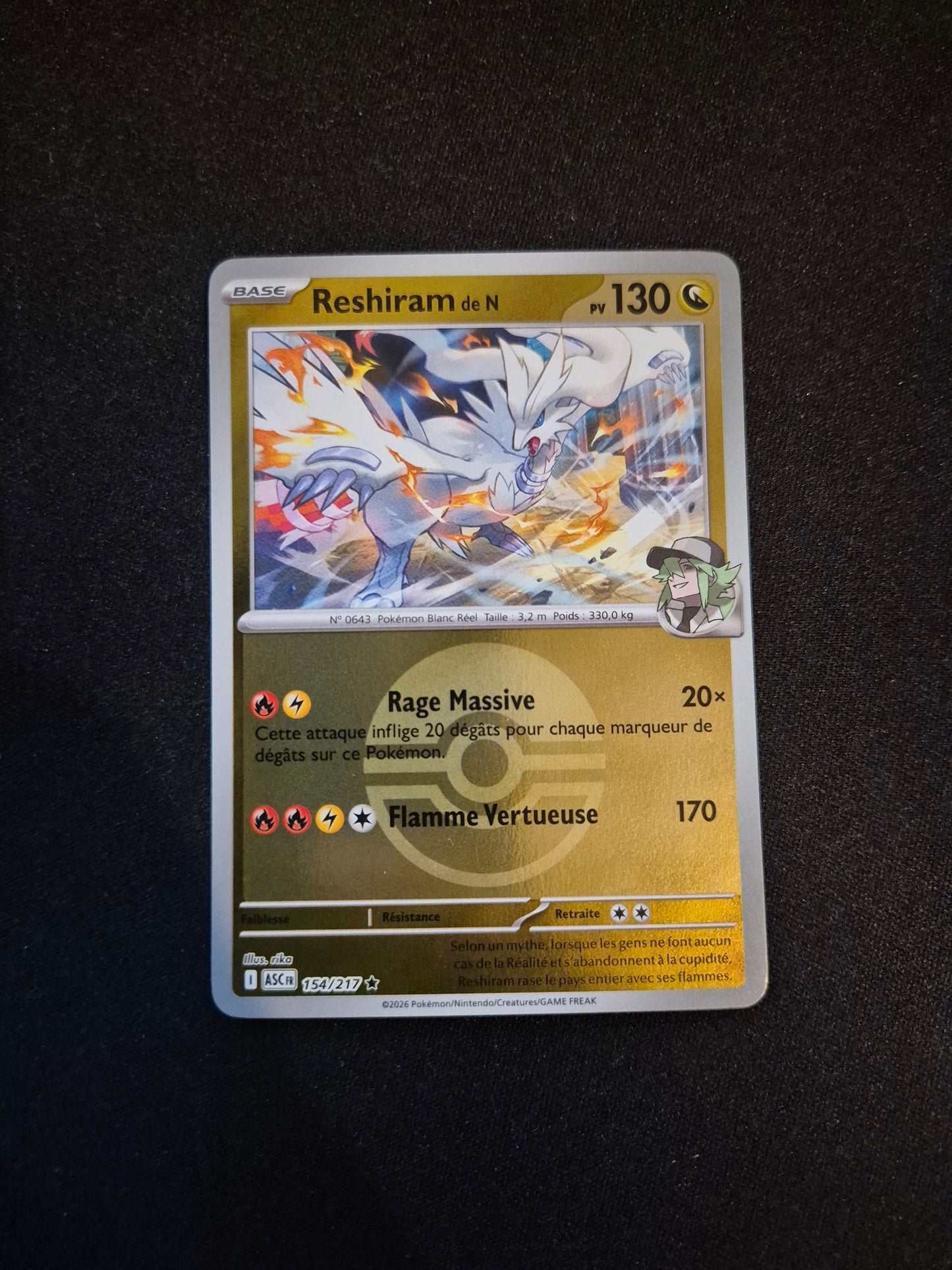 Carte Pokémon Reshiram Reverse Pokéball 154/217 ME2.5 Héros Transcendants