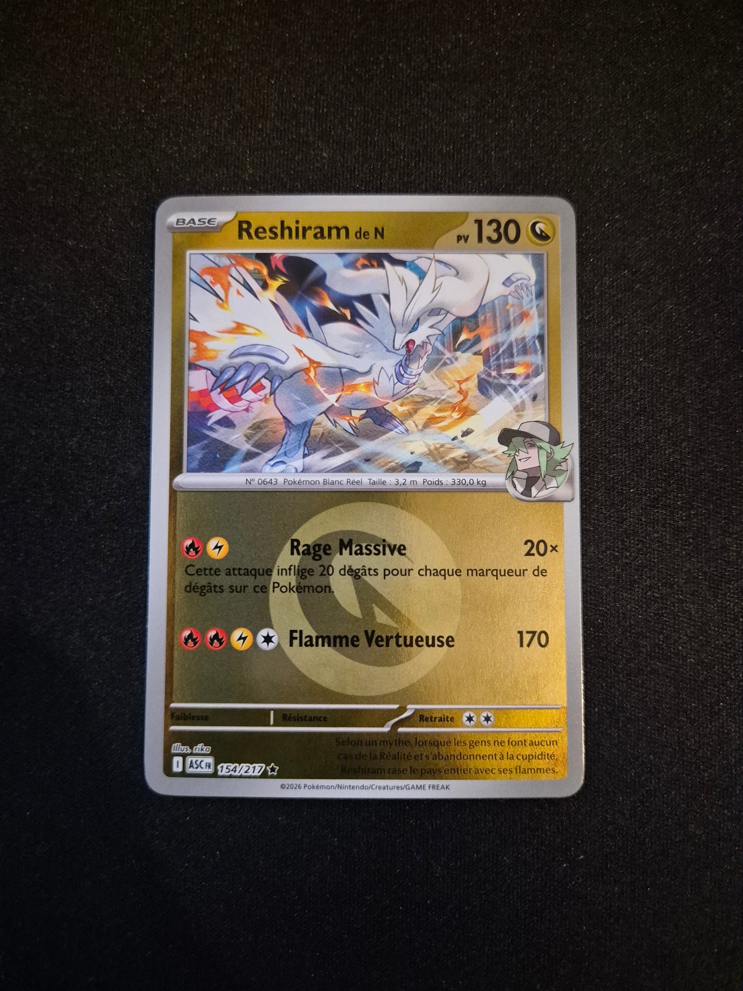 Carte Pokémon Reshiram Reverse Energie 154/217 ME2.5 Héros Transcendants