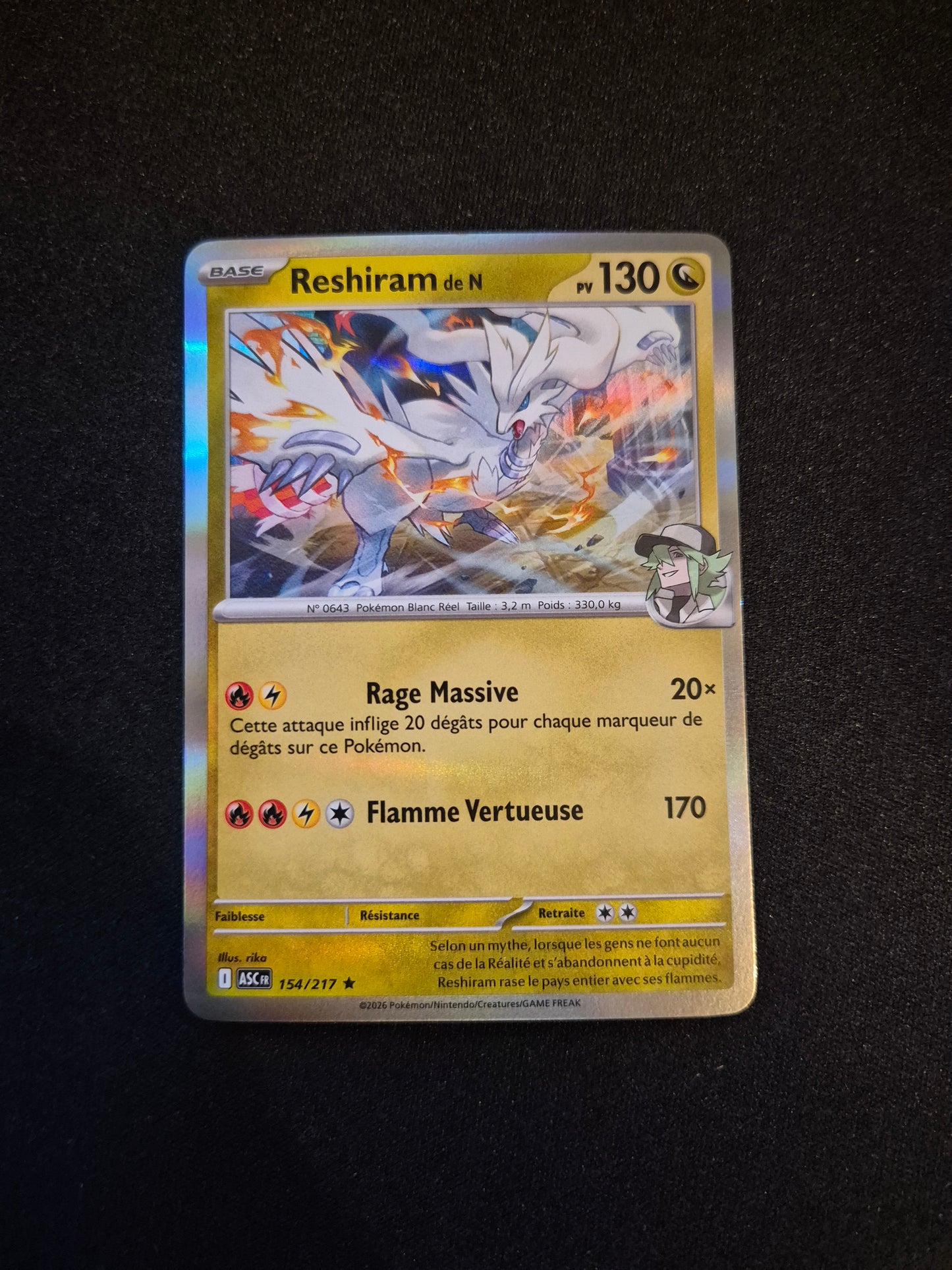 Carte Pokémon Reshiram Holo 154/217 ME2.5 Héros Transcendants