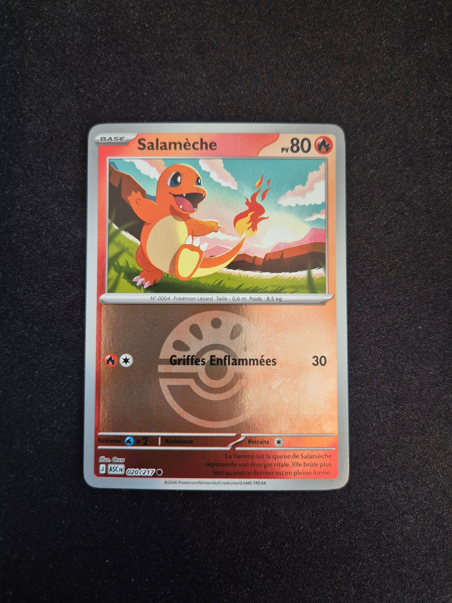 Carte Pokémon Salamèche Reverse Pokéball 020/217 ME2.5 Héros Transcendants