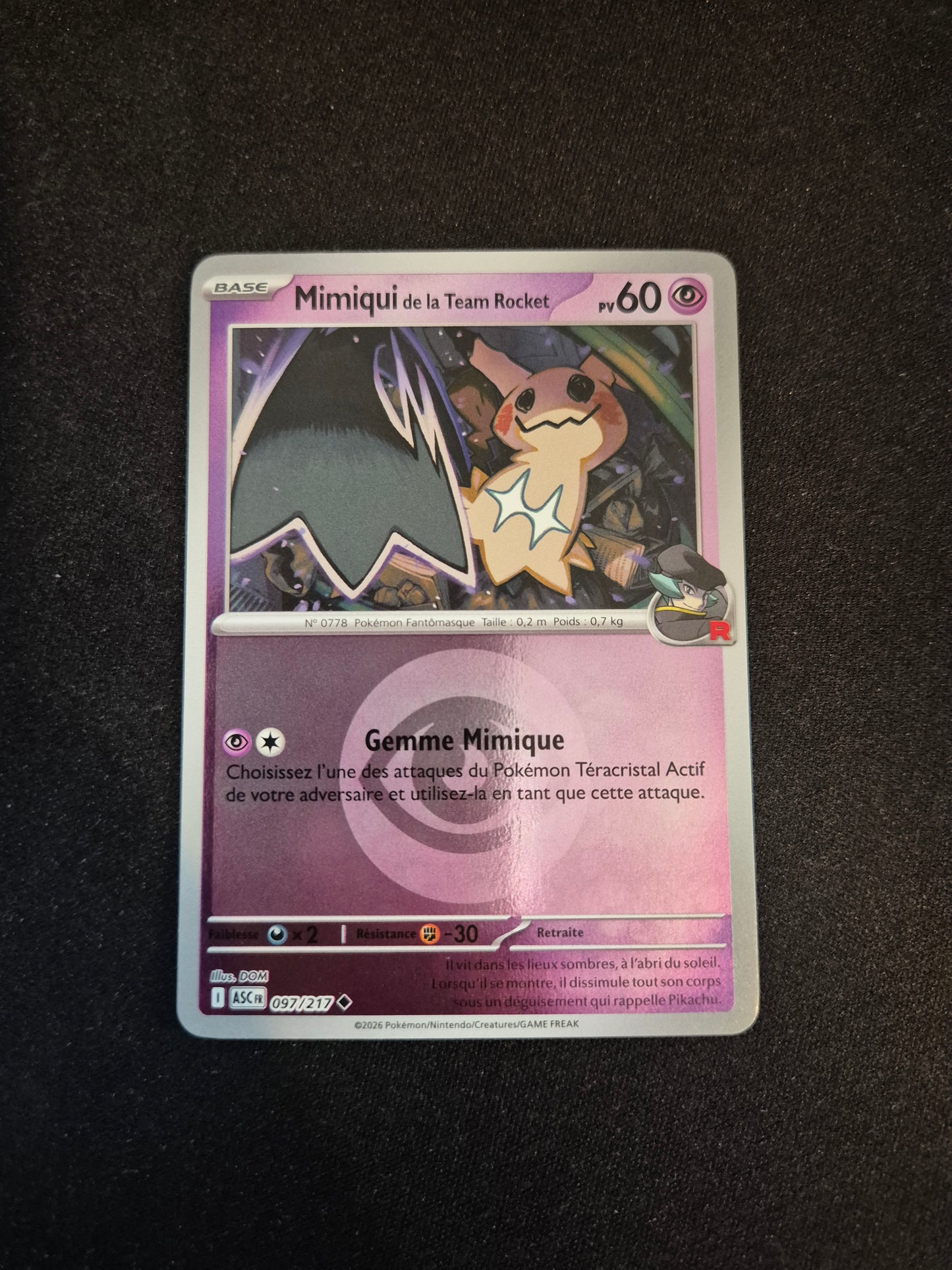 Carte Pokémon Mimiqui Reverse Energie 097/217 ME2.5 Héros Transcendants