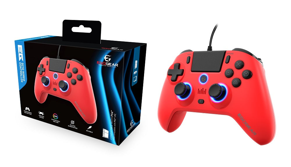 EgoGear Manette filaire SC10 rouge pour PS4, PS3 et PC
