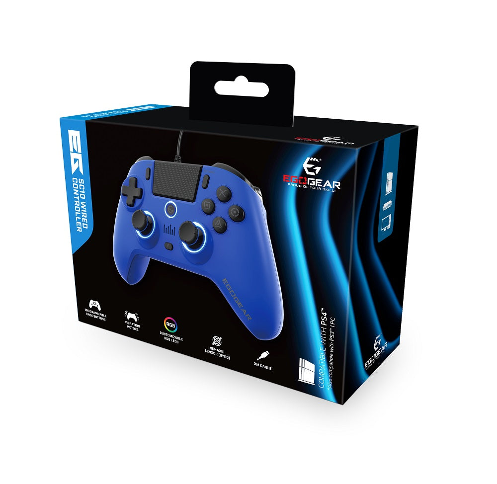 EgoGear Manette filaire SC10 Bleue pour PS4, PS3 et PC