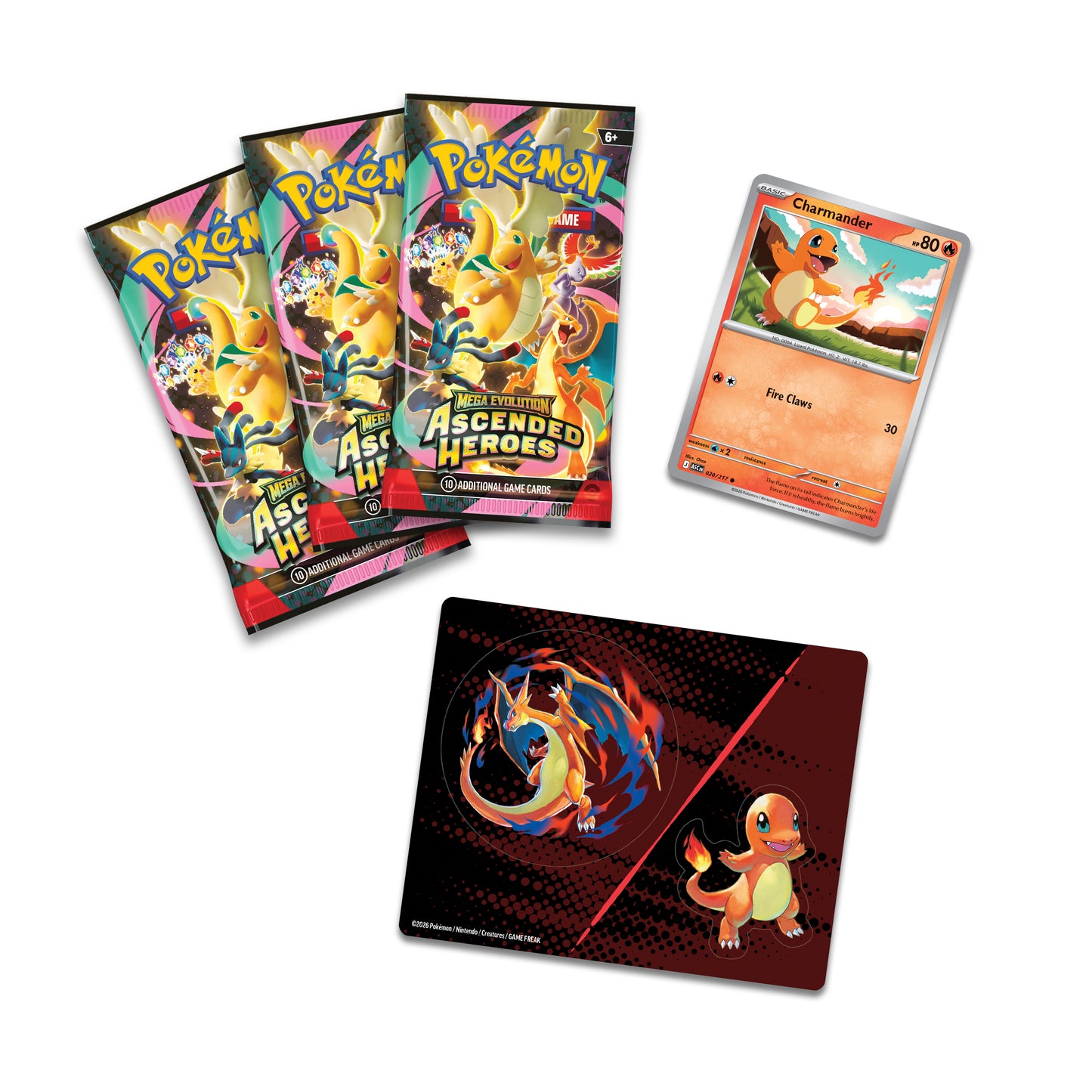 Pokémon JCC Tripack Collection autocollant réajustable Méga-Évolution ME2.5 Héros Transcendants Salamèche FR