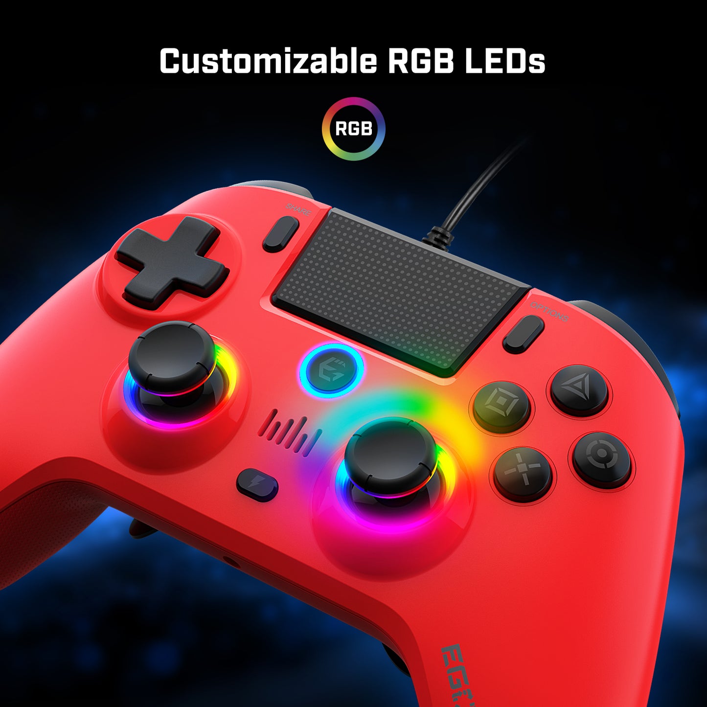 EgoGear Manette filaire SC10 rouge pour PS4, PS3 et PC