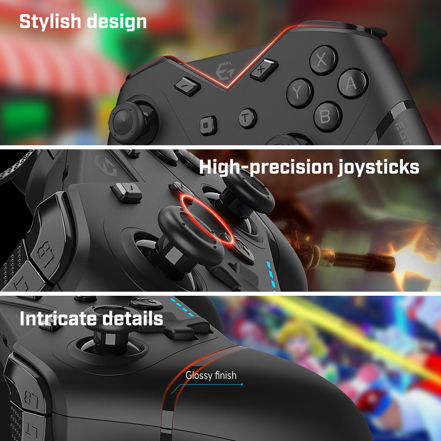 EgoGear  Manette sans fil Bluetooth SC20 Noire pour Nintendo Switch, Switch OLED, PS3 et PC