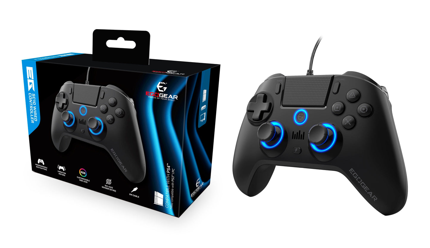 EgoGear Manette filaire SC10 noire pour PS4, PS3 et PC