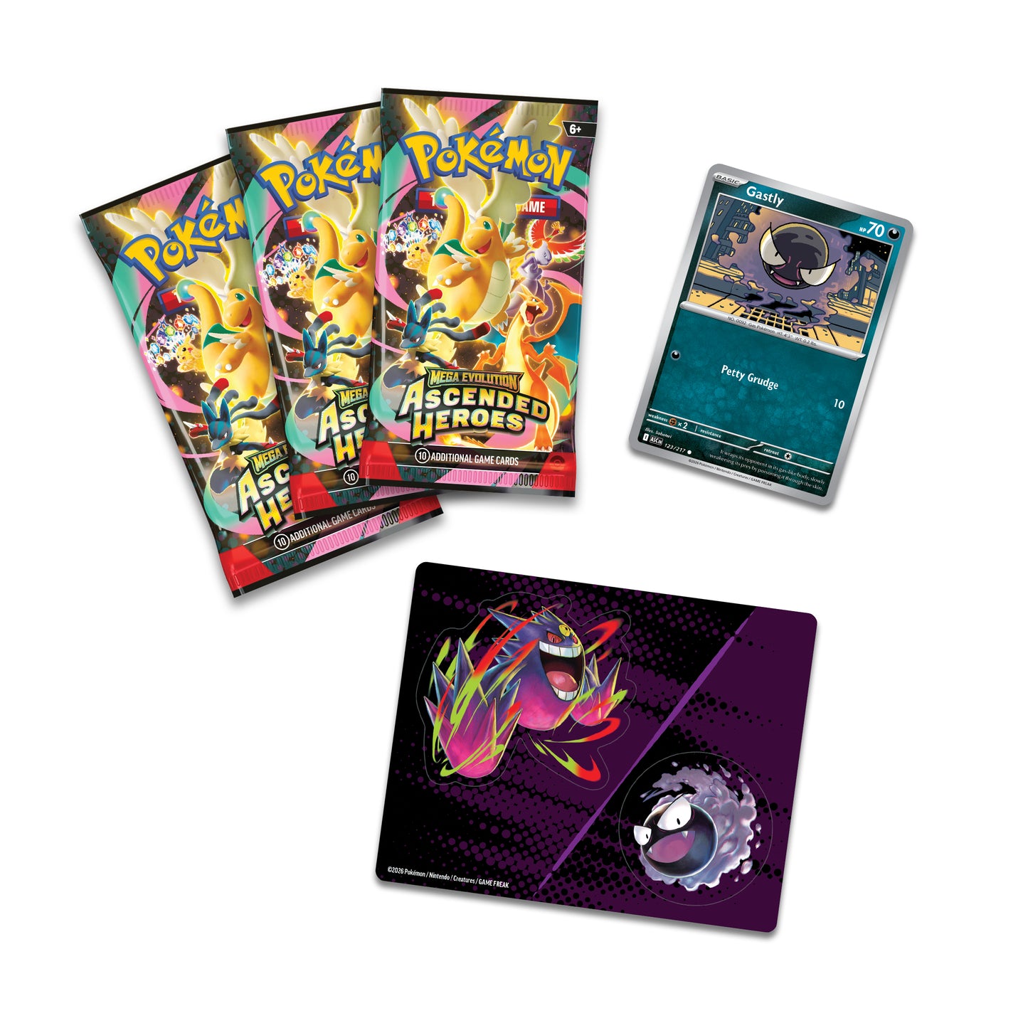 Pokémon JCC Tripack Collection autocollant réajustable Méga-Évolution ME2.5 Héros Transcendants Fantominus FR