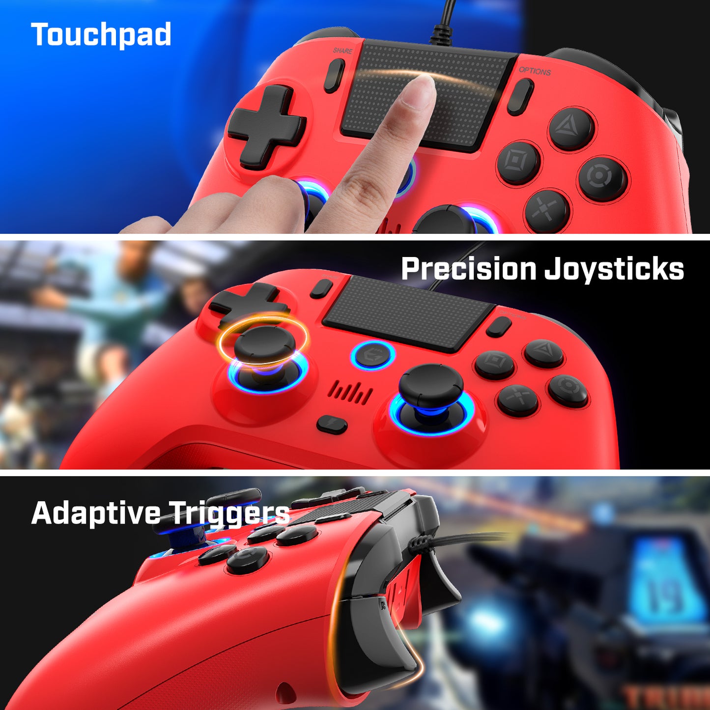 EgoGear Manette filaire SC10 rouge pour PS4, PS3 et PC