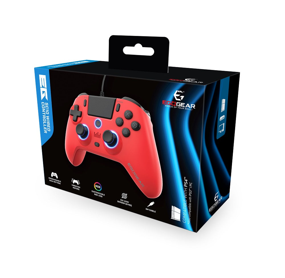 EgoGear Manette filaire SC10 rouge pour PS4, PS3 et PC