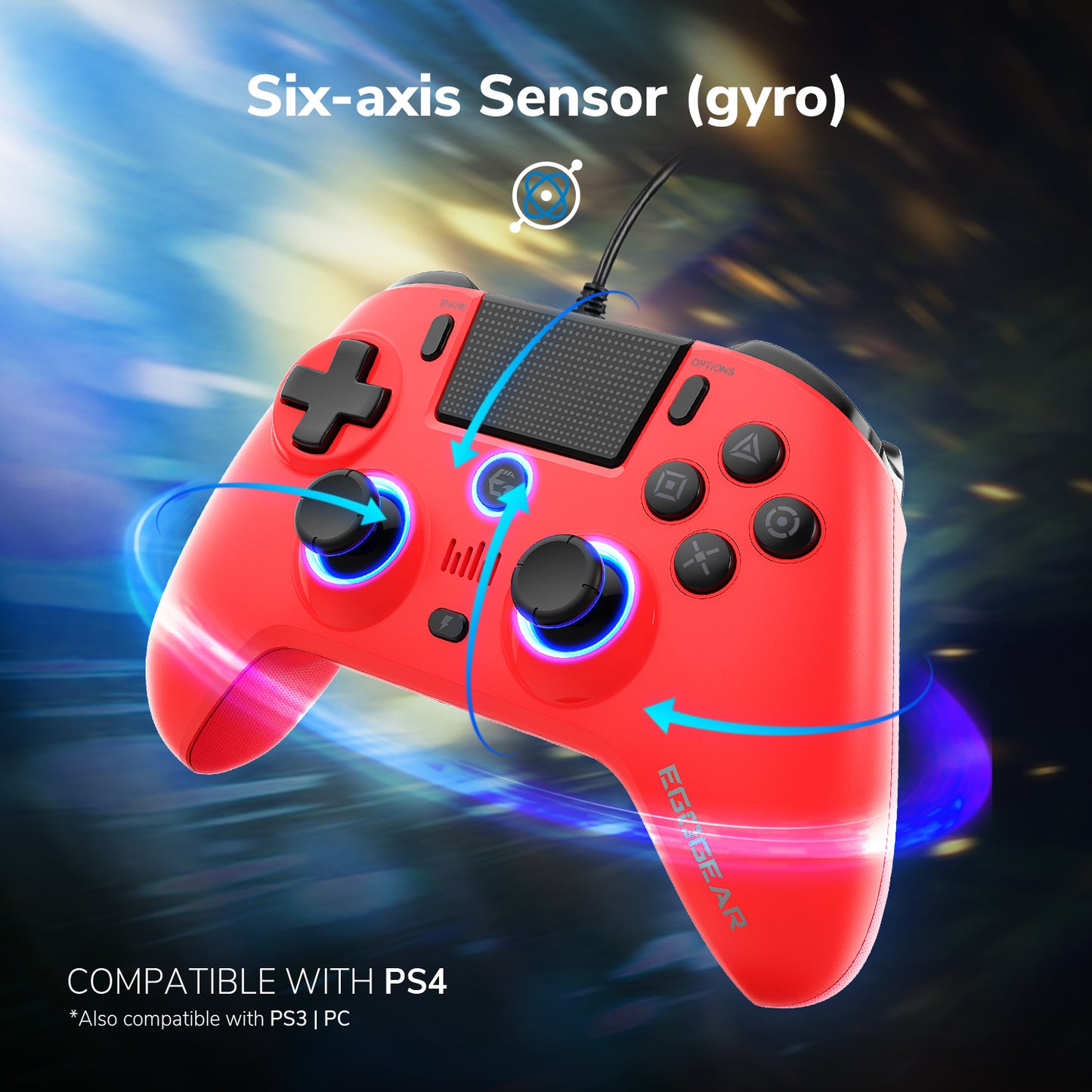 EgoGear Manette filaire SC10 rouge pour PS4, PS3 et PC