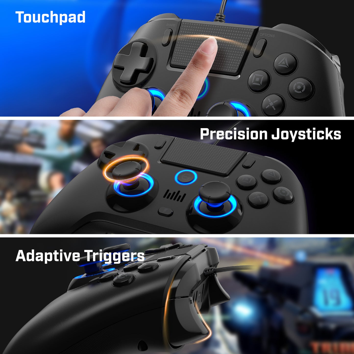 EgoGear Manette filaire SC10 noire pour PS4, PS3 et PC