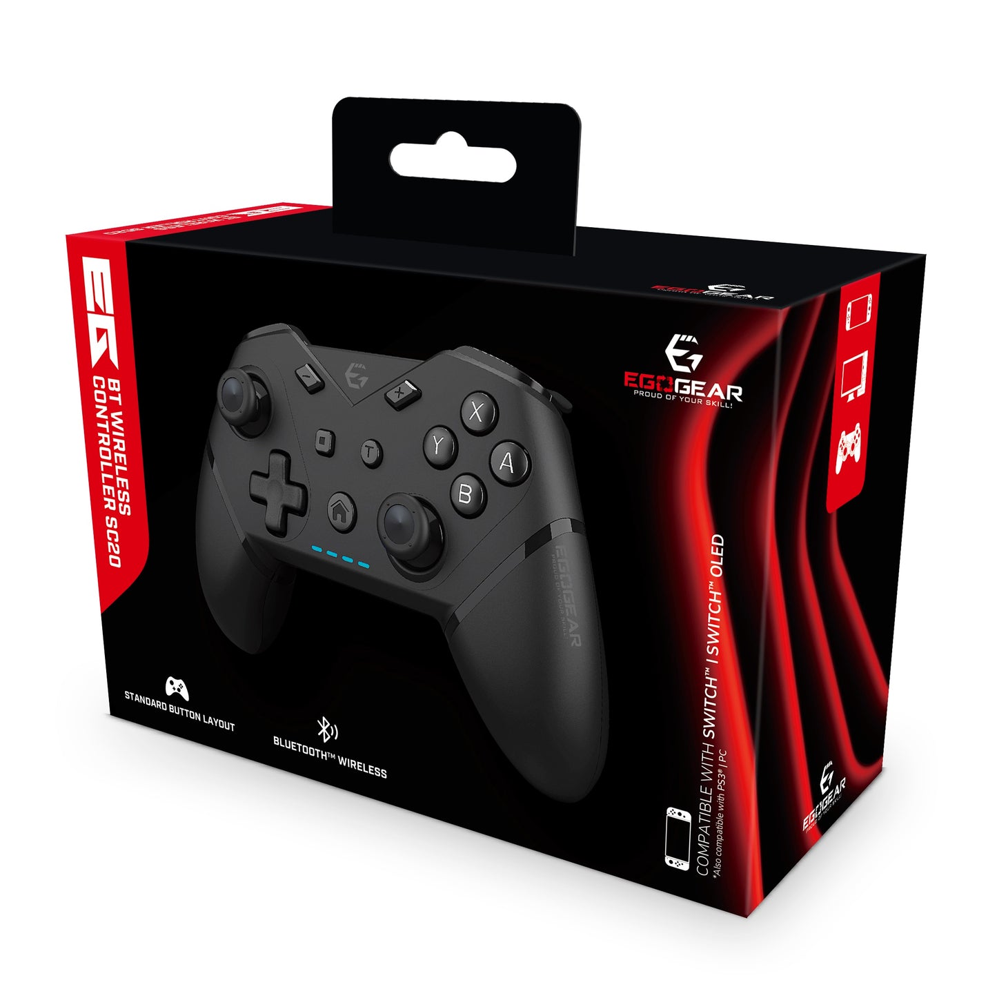 EgoGear  Manette sans fil Bluetooth SC20 Noire pour Nintendo Switch, Switch OLED, PS3 et PC