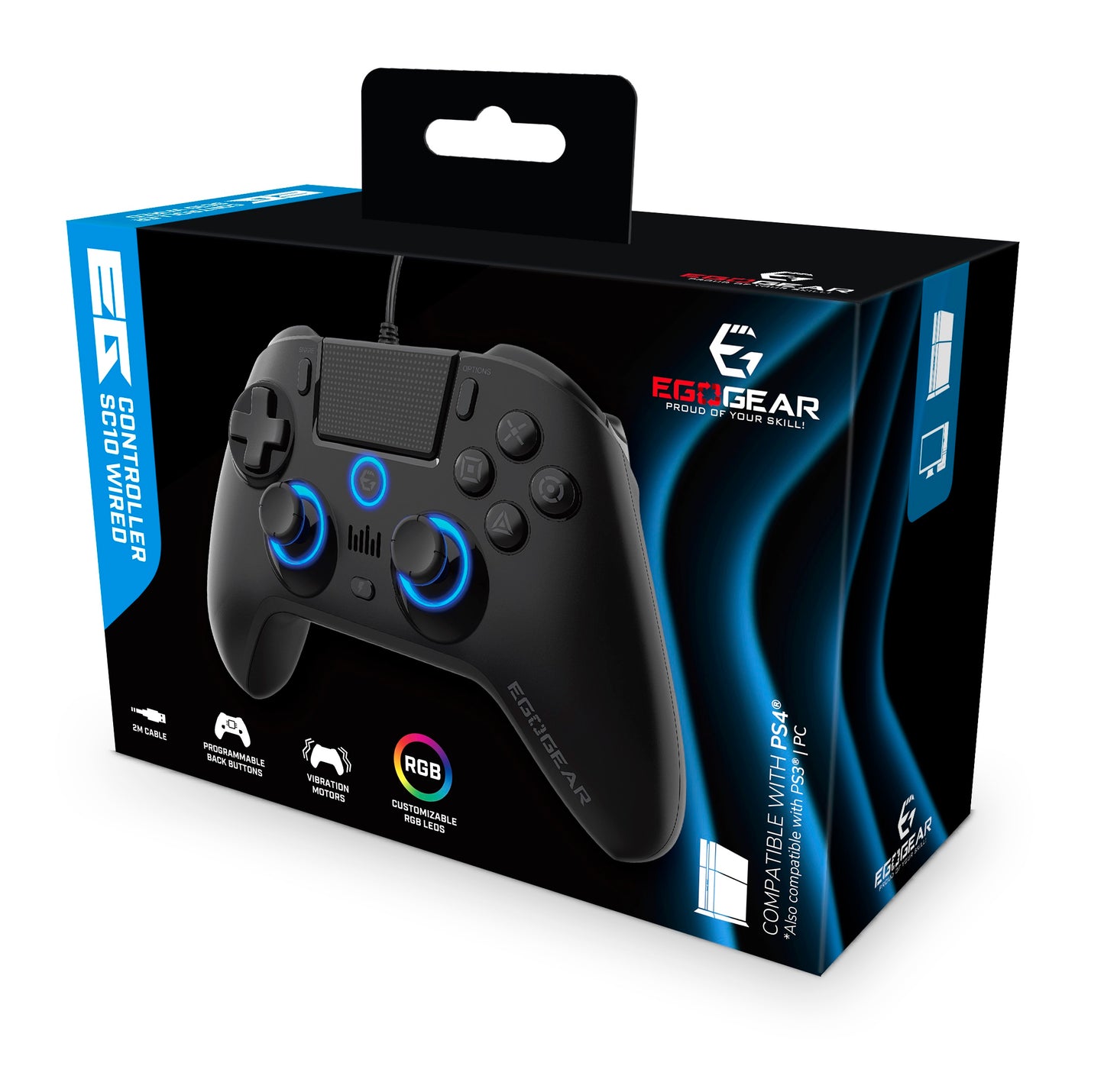 EgoGear Manette filaire SC10 noire pour PS4, PS3 et PC