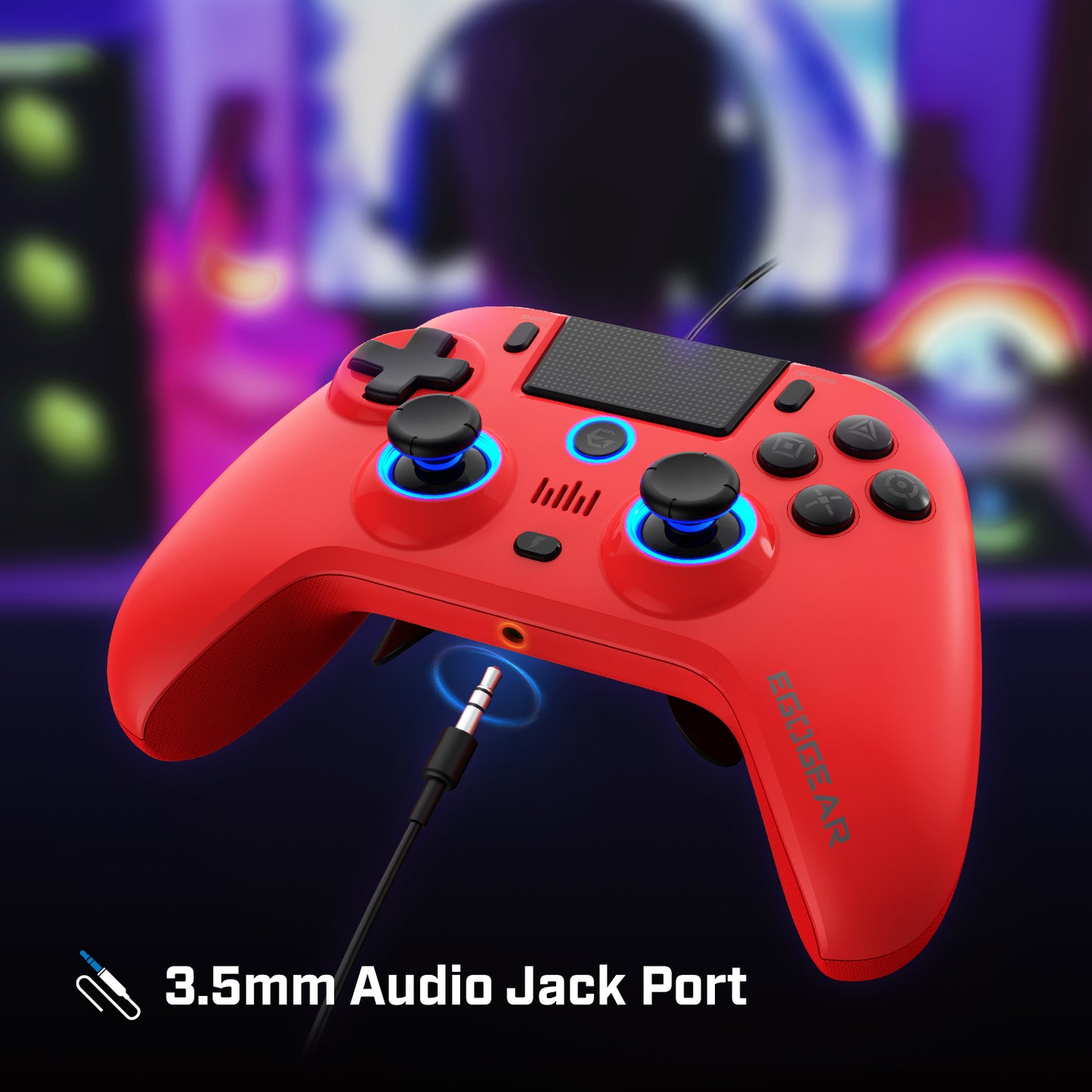 EgoGear Manette filaire SC10 rouge pour PS4, PS3 et PC