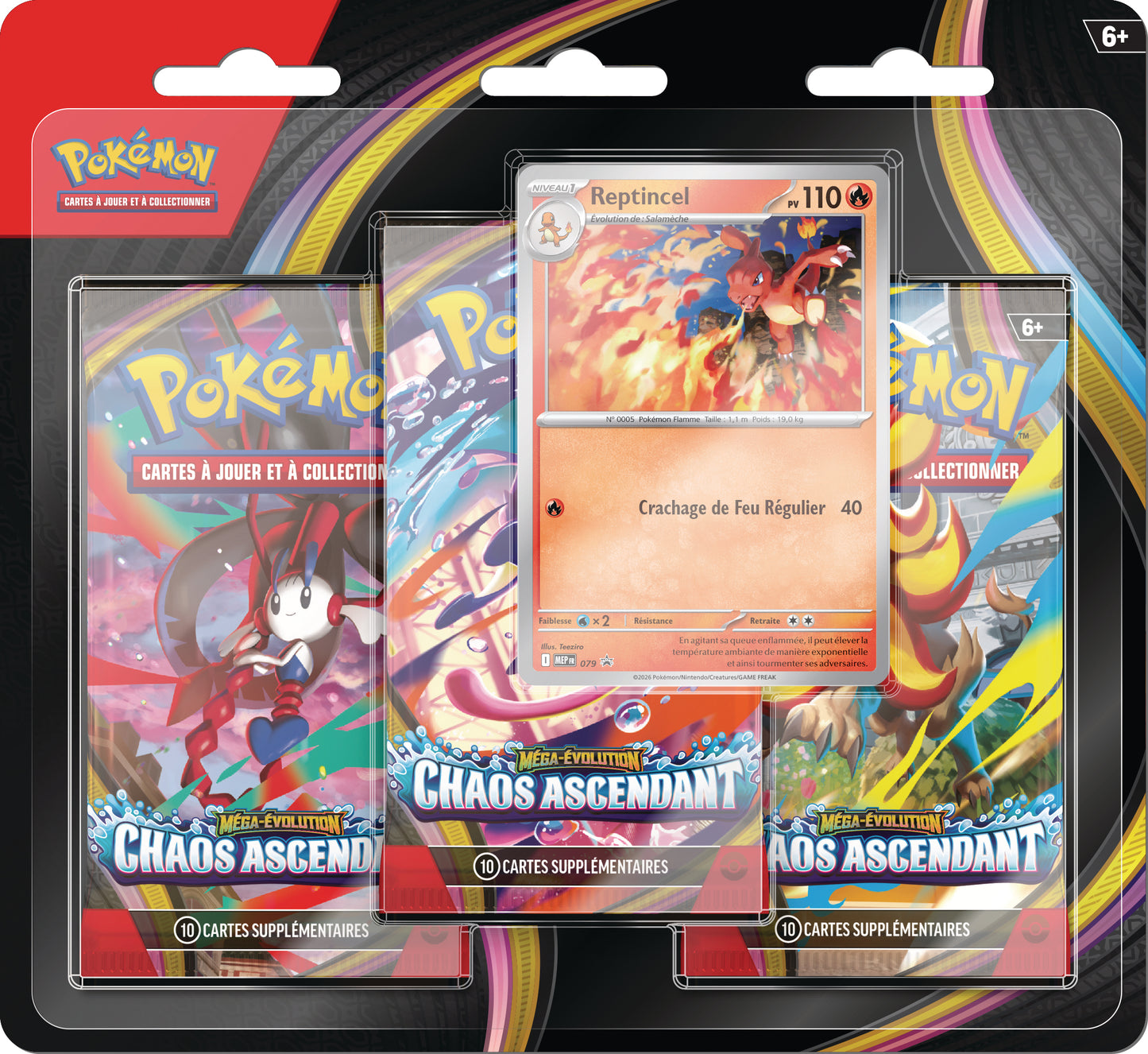 Pokémon JCC - Pack de 3 Boosters ME04 Méga-Évolution Chaos Ascendant Reptincel - FR