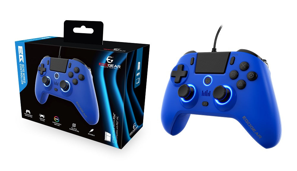 EgoGear Manette filaire SC10 Bleue pour PS4, PS3 et PC