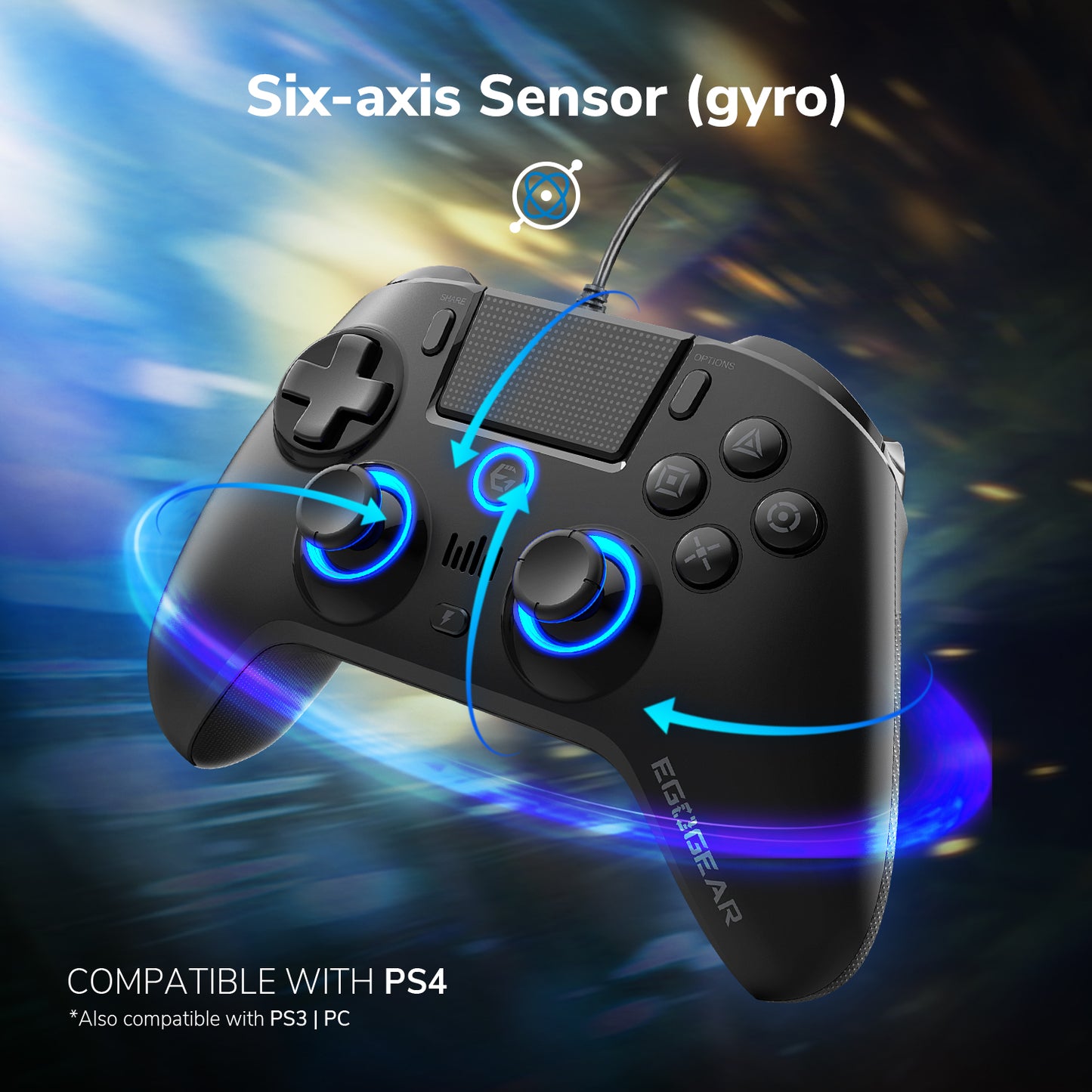 EgoGear Manette filaire SC10 noire pour PS4, PS3 et PC