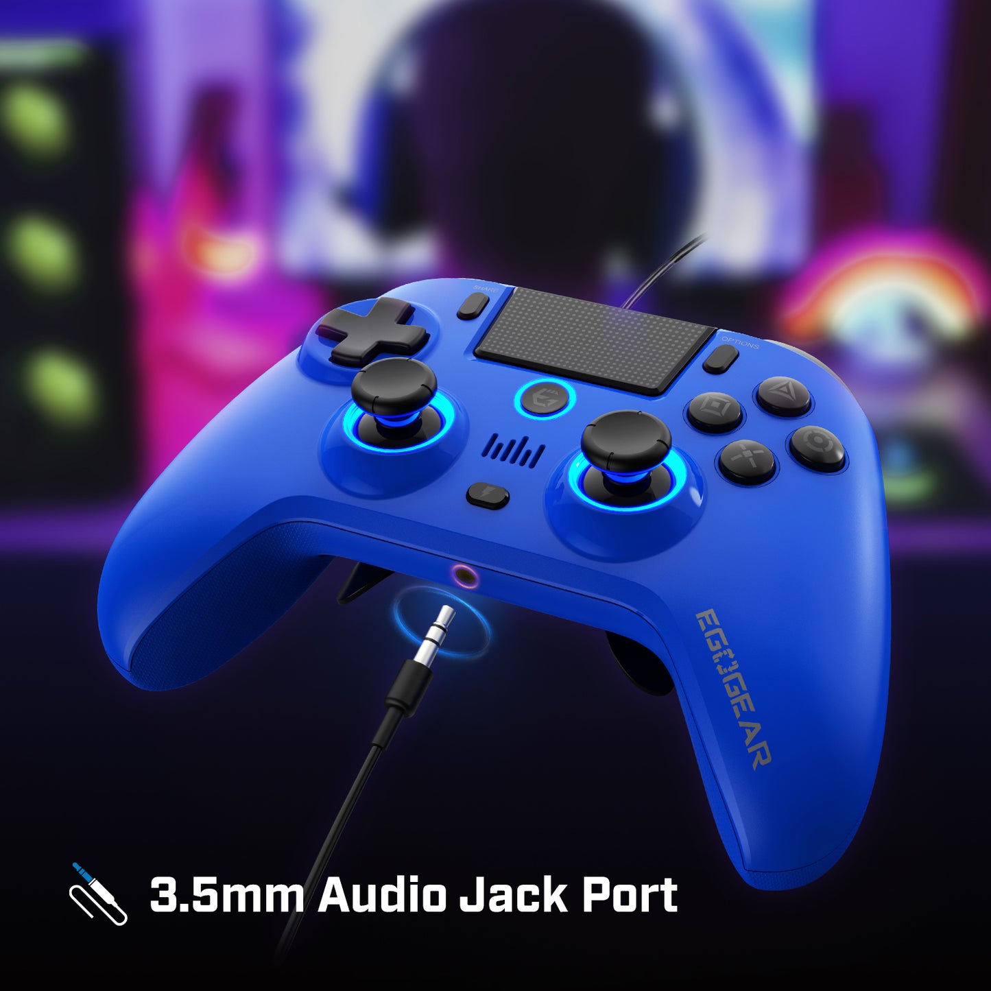 EgoGear Manette filaire SC10 Bleue pour PS4, PS3 et PC