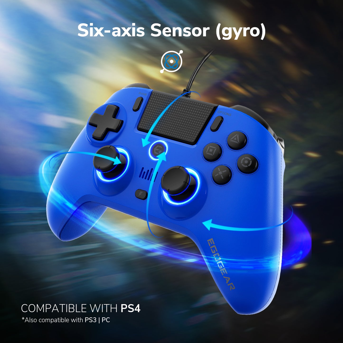 EgoGear Manette filaire SC10 Bleue pour PS4, PS3 et PC