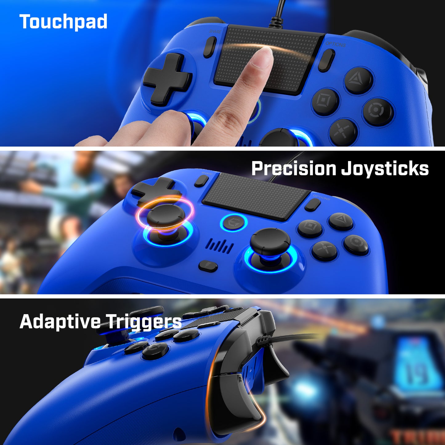EgoGear Manette filaire SC10 Bleue pour PS4, PS3 et PC